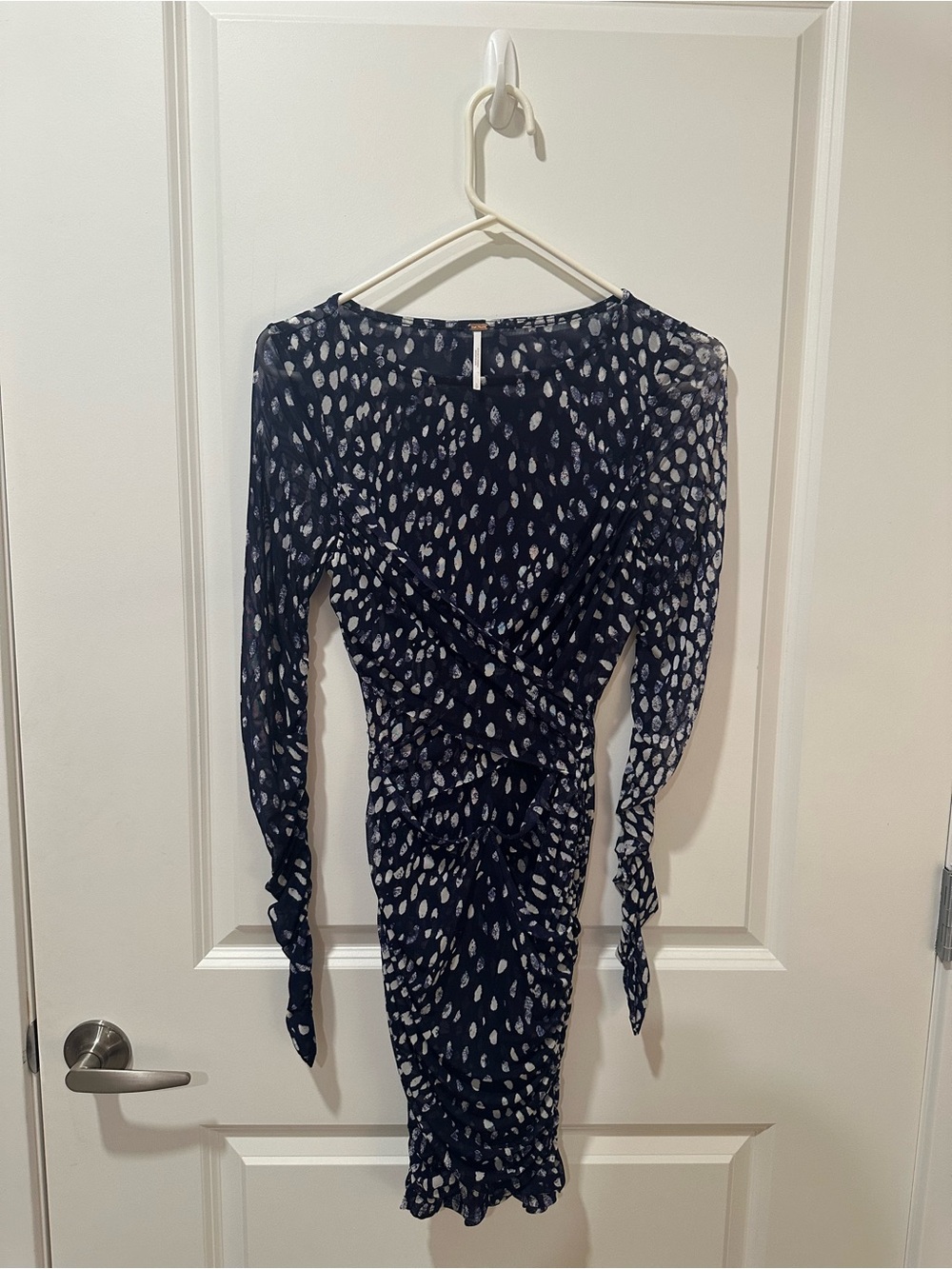 Free People Navy Blue Mini Dress with White Spot Print size small